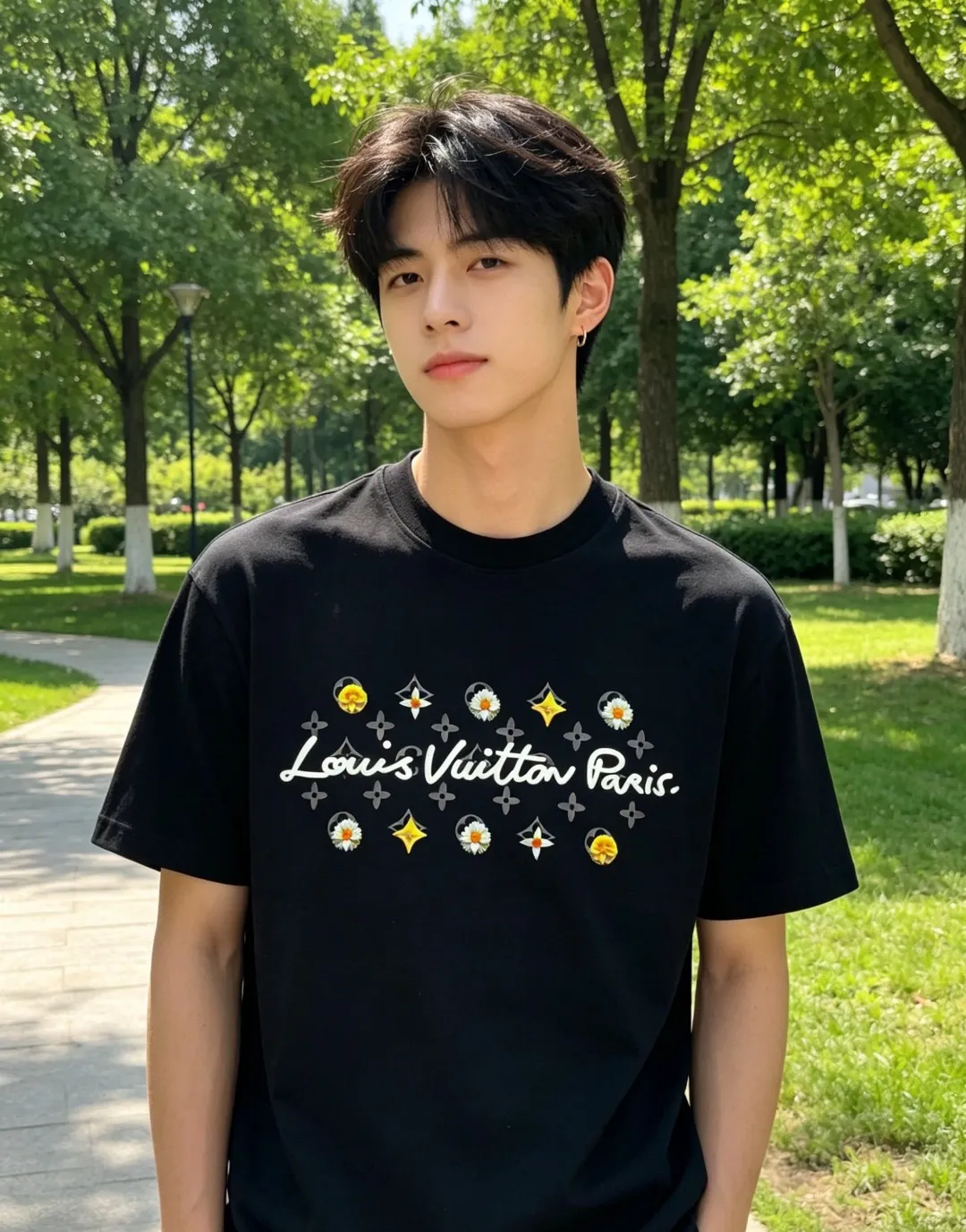 Louis Vuitton/Louis Vuitton 26ss daisy letter print short sleeves